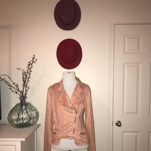 Pink faux suede moto jacket